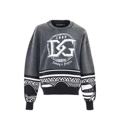 Sweatshirt by Dolce & Gabbana for men in cotton black & print features a unrivaled silhouette with a refined crew neckline and unrivaled long-sleeve detailing for a sophisticated look.