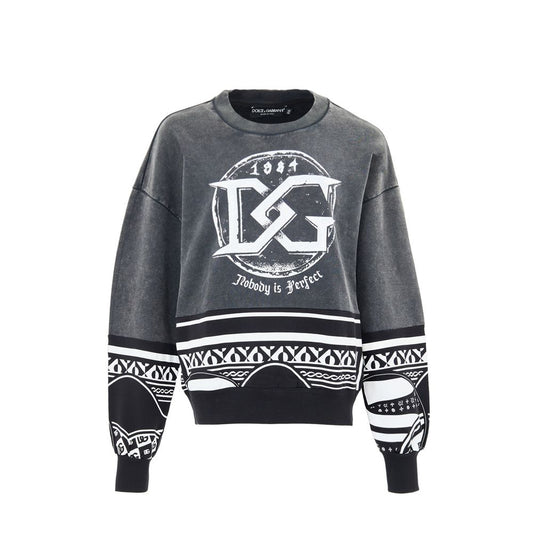 Sweatshirt by Dolce & Gabbana for men in cotton black & print features a unrivaled silhouette with a refined crew neckline and unrivaled long-sleeve detailing for a sophisticated look.