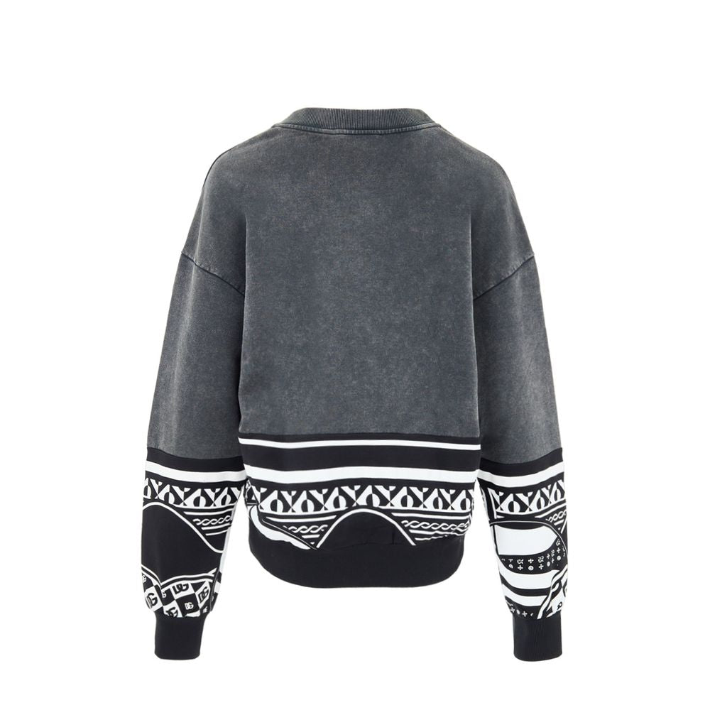 Sweatshirt by Dolce & Gabbana for men in cotton black & print showcases a slouchy chic silhouette, artfully detailed with a slouchy chic crew neckline and for a slouchy chic finish.