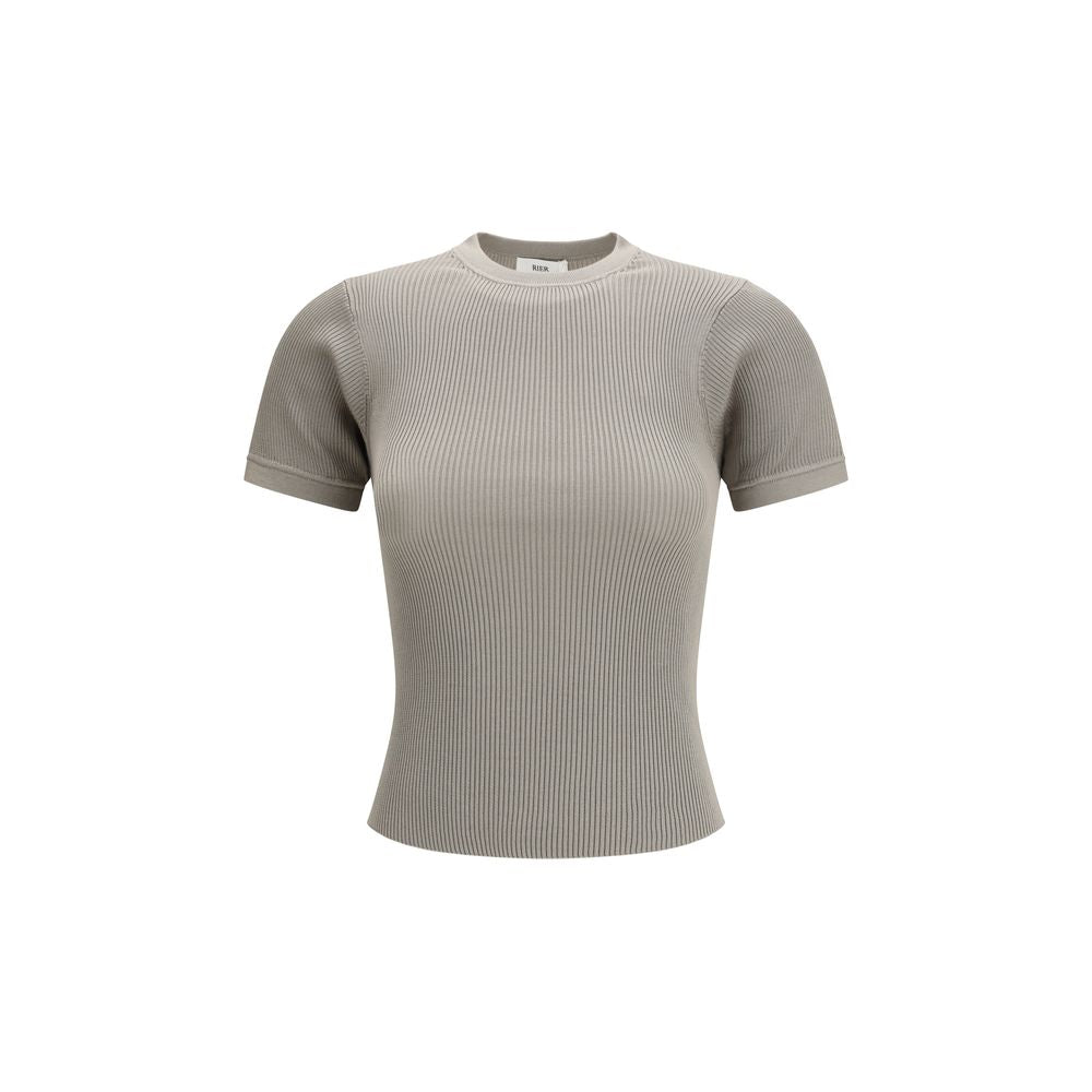 T-Shirt by RIER for women in silk beige features a plush silhouette, showcasing a sophisticated crew neckline and for a truly plush finish.