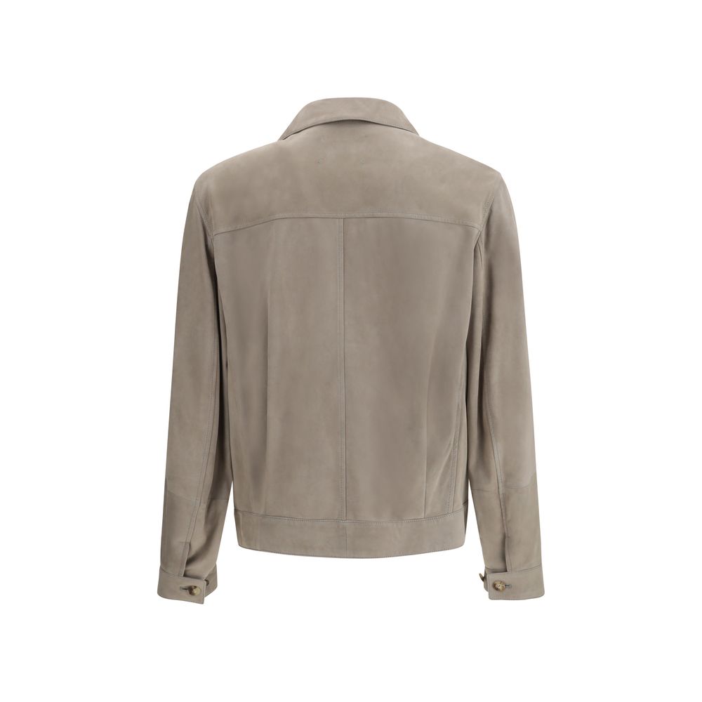 Overcoat by Brunello Cucinelli for men in bos taurus calf suede leather bicolour showcases a architectural silhouette, artfully detailed with a distinctive lapel neckline and functional pockets for a architectural finish.