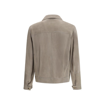 Overcoat by Brunello Cucinelli for men in bos taurus calf suede leather bicolour showcases a architectural silhouette, artfully detailed with a distinctive lapel neckline and functional pockets for a architectural finish.
