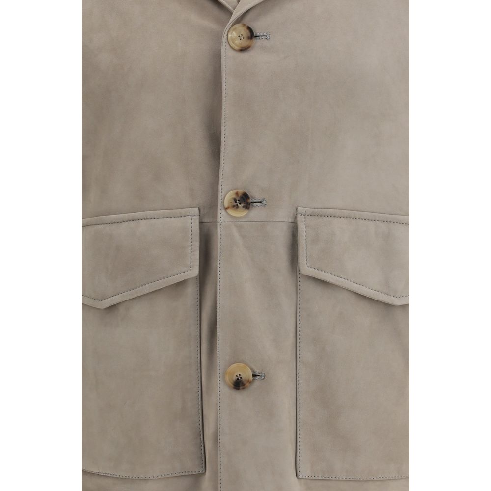 Overcoat by Brunello Cucinelli for men in bos taurus calf suede leather bicolour features a contemporary silhouette showcasing a contemporary lapel neckline and refined pockets for a sophisticated finish.