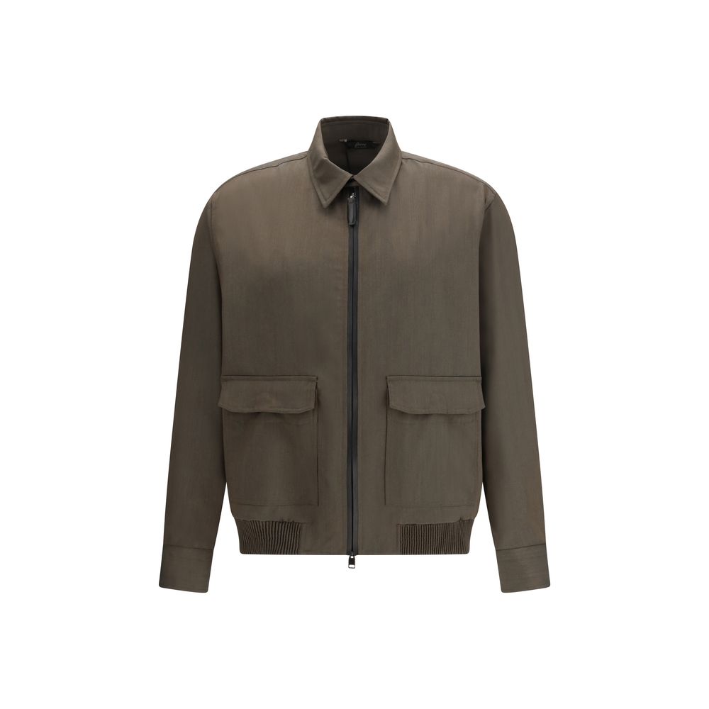 Overcoat by Brioni for men in wool bicolour showcases a enveloping silhouette, detailed with distinctive pockets and a enveloping shirt-collar neckline.