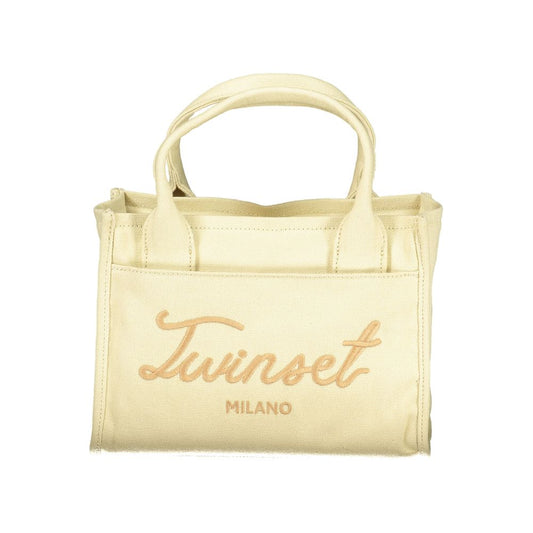 Tote Handbag by Twinset for women in cotton beige presents a ornamental silhouette, showcasing a secure zipper, ample external-pockets & internal-pockets, and versatile shoulder-strap, handle & adjustable-strap for a ornamental finish.
