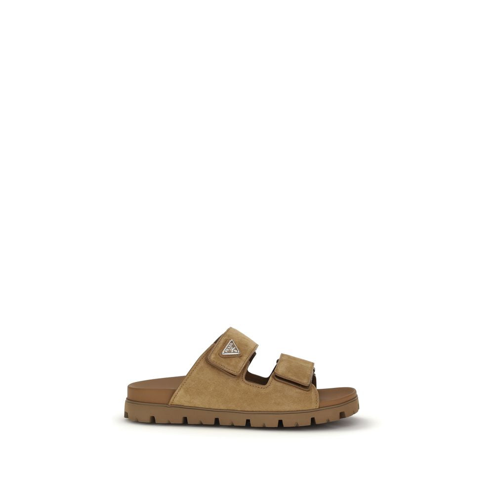 Prada Men's Bos Taurus Suede Calf Leather Sandals - Brown