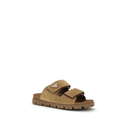 Prada Men's Bos Taurus Suede Calf Leather Sandals - Brown