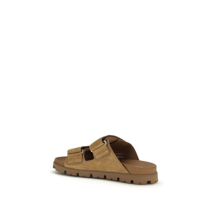 Prada Men's Bos Taurus Suede Calf Leather Sandals - Brown