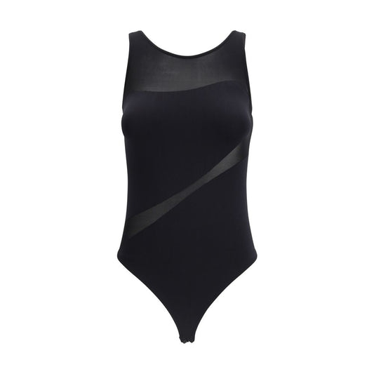 Bodysuit by Wolford for women in stretch polyamide cotton black & patterned features an exquisite silhouette with a refined round neckline and exquisite sleeveless detailing.