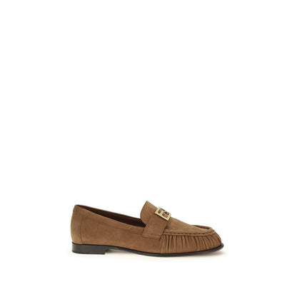 Flat Loafer Slip-On Shoes by Fendi for women in bos taurus suede calf leather brown showcases a impeccable silhouette as Women's Bos Taurus Suede Calf Leather Flat Loafer Slip-On Shoes, artfully designed with a impeccable flat and refined round toe style for a impeccable finish.
