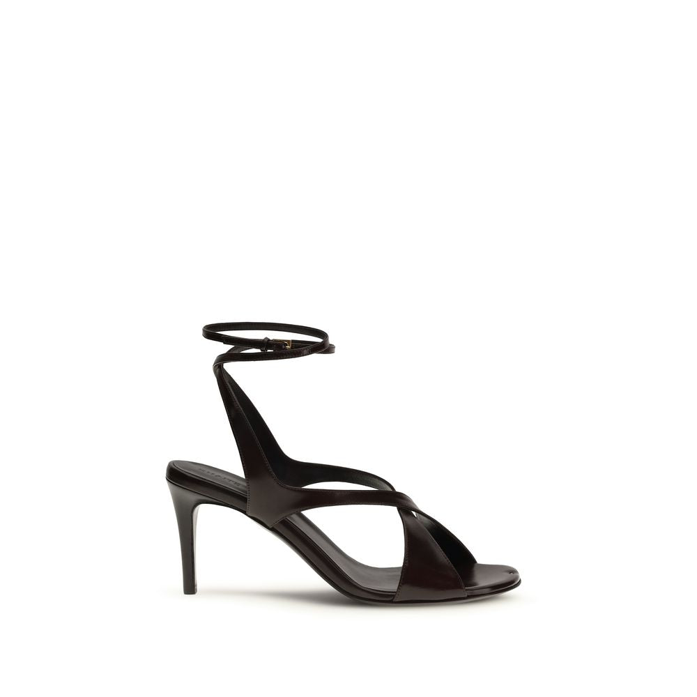 Stiletto Ankle Strap Sandals by Khaite for women in bos taurus calf leather brown presents a sculptural silhouette, showcasing the Women's Bos Taurus Calf Leather Stiletto Ankle Strap Sandals design with a sculptural stiletto and for a premium look.
