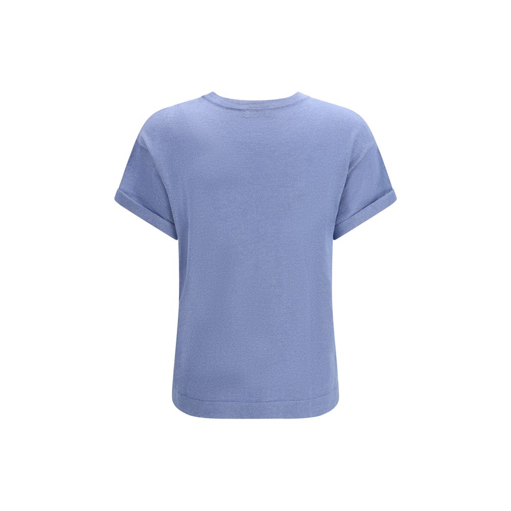 T-Shirt by Brunello Cucinelli for women in nylon polyester cashmere & capra leather blue features an on trend silhouette, perfectly showcasing a on trend and crew neckline for an elevated aesthetic.