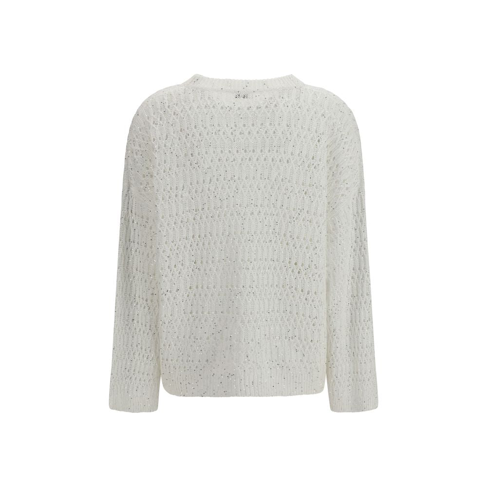 Sweatshirt by Brunello Cucinelli for women in silk nylon & sequins white showcases a slouchy chic silhouette, artfully detailed with a slouchy chic crew neckline and for a slouchy chic finish.