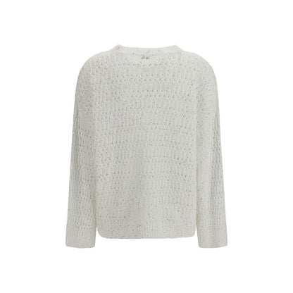 Sweatshirt by Brunello Cucinelli for women in silk nylon & sequins white showcases a slouchy chic silhouette, artfully detailed with a slouchy chic crew neckline and for a slouchy chic finish.
