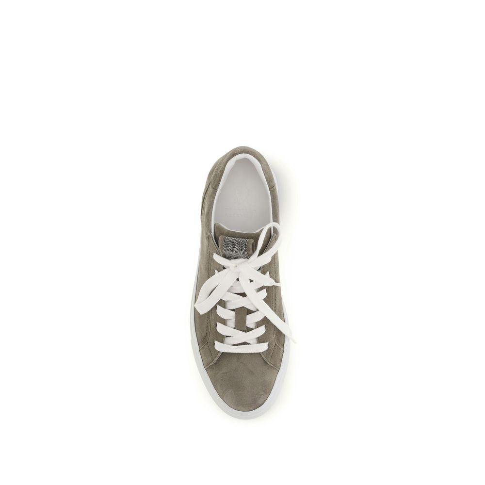 Sneakers by Brunello Cucinelli for women in bos taurus suede calf leather gray features a chic design, perfectly showcasing the chic fashion style of this Women's Fashion Bos Taurus Suede Calf Leather Sneakers.