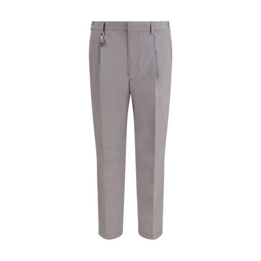 Trousers by Prada for men in cotton gray features a sculptural silhouette, showcasing a sculptural regular-fit and long with a sophisticated for a sculptural finish.