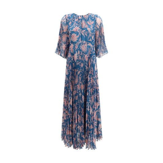 Dress by Etro for women in polyester blue & patterned presents a sinuous silhouette, showcasing a sophisticated v-neck neckline and three-quarter-sleeve detailed with a sinuous maxi long for a refined finish.