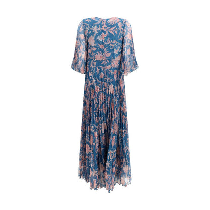 Dress by Etro for women in polyester blue & patterned features an cute silhouette, detailed with a and v-neck neckline that elegantly flows into a cute maxi long.