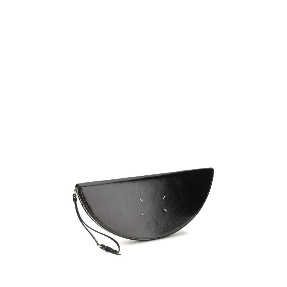 Half Moon Clutch Handbag by Maison Margiela for women in bos taurus calf leather black & signature features a architectural silhouette, showcasing a secure zipper, ample , and versatile wristlet & adjustable-strap for a architectural finish.