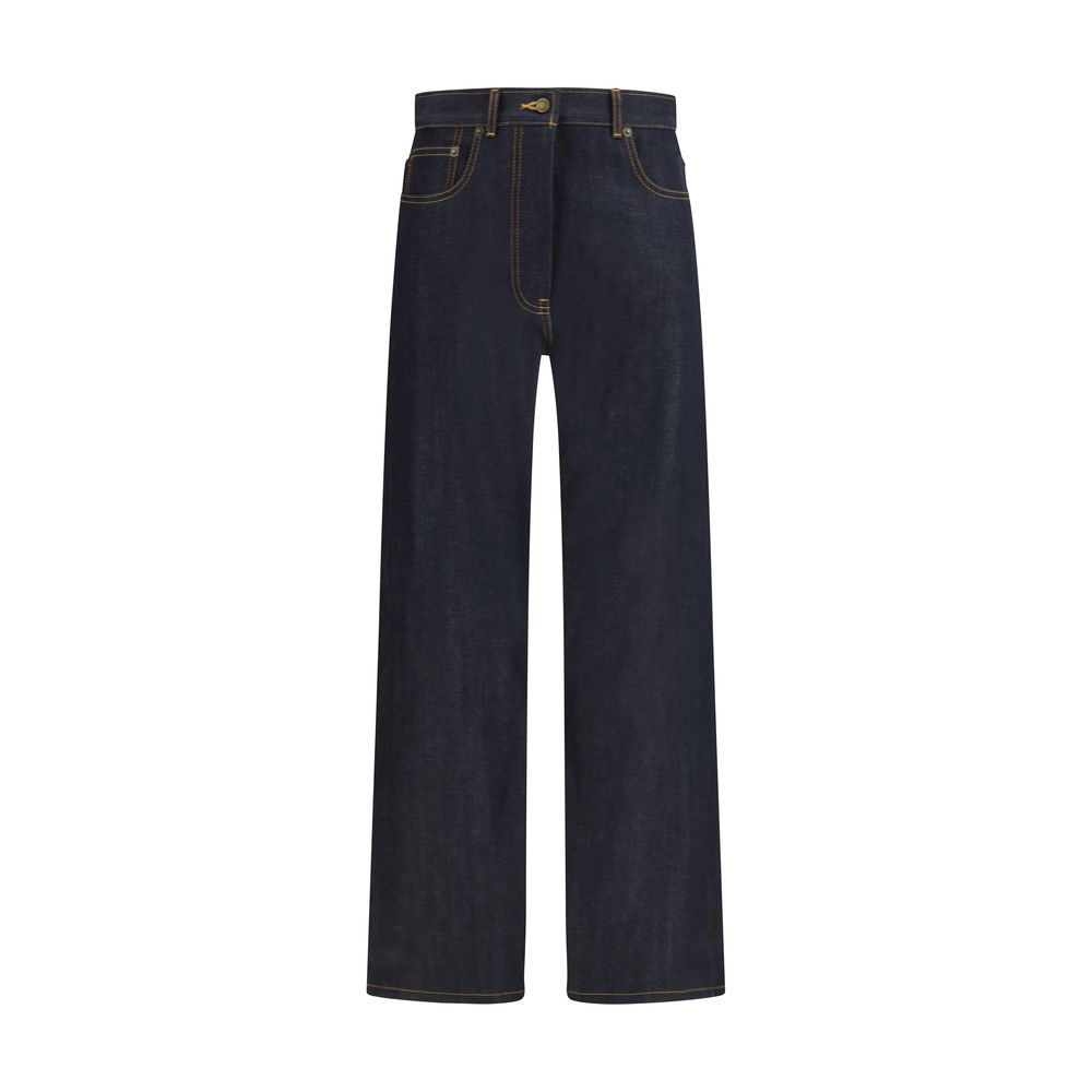 Jeans by Thom Browne for women in denim cotton blue features a polished silhouette with a polished straight-leg & regular-fit, reaching a polished long and finished with a polished high rise.