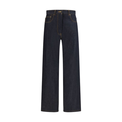 Jeans by Thom Browne for women in denim cotton blue features a polished silhouette with a polished straight-leg & regular-fit, reaching a polished long and finished with a polished high rise.