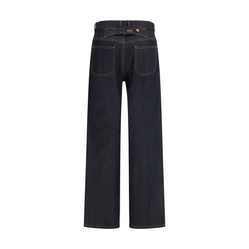 Jeans by Thom Browne for women in denim cotton blue features an sartorial straight-leg & regular-fit and long with a high rise cut for a sartorial finish.