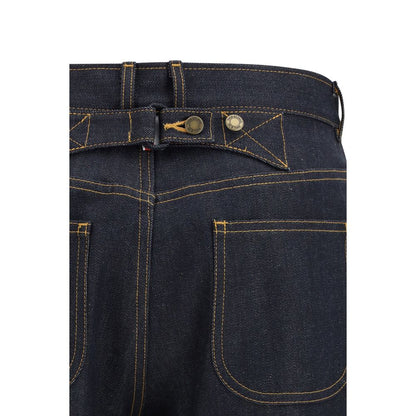 Jeans by Thom Browne for women in denim cotton blue features an refined tailoring silhouette, showcasing a premium straight-leg & regular-fit with a high rise and long cut for a refined tailoring look.