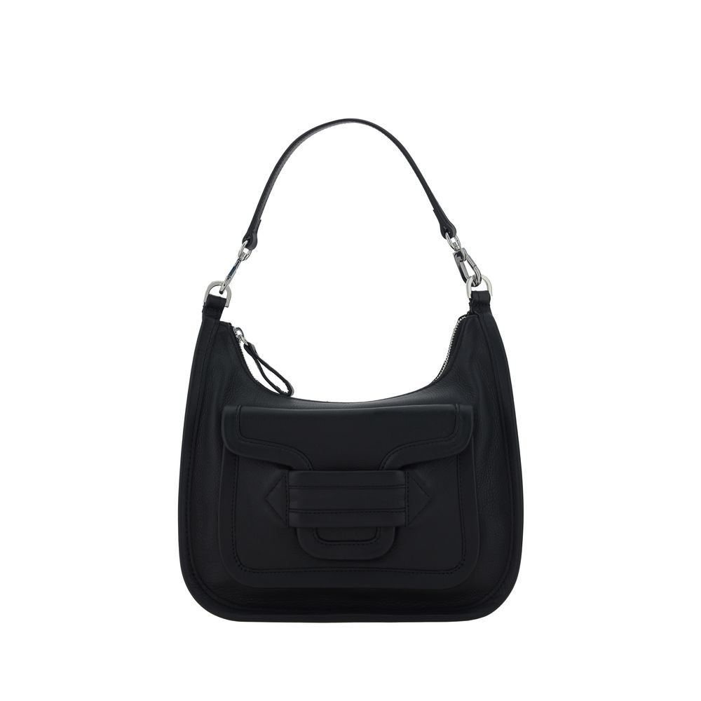 Shoulder Flap Bag by Pierre Hardy for women in bos taurus calfskin leather black features a effortless sophistication silhouette, secured by a flap, magnetic & button with ample external-pockets and versatile shoulder-strap, handle & adjustable-strap for a effortless sophistication finish.
