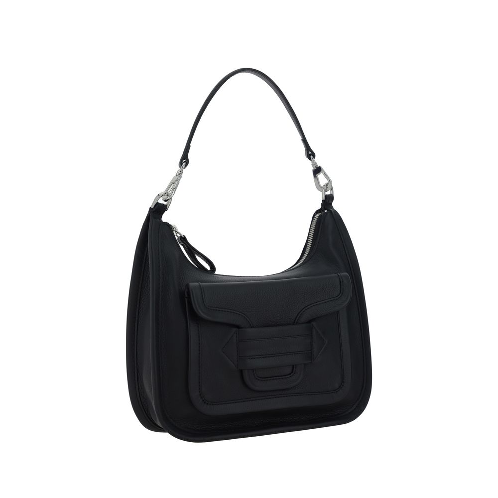 Shoulder Flap Bag by Pierre Hardy for women in bos taurus calfskin leather black features an effortlessly chic silhouette with a secure flap, magnetic & button, ample external-pockets, and versatile shoulder-strap, handle & adjustable-strap for effortlessly chic everyday luxury.