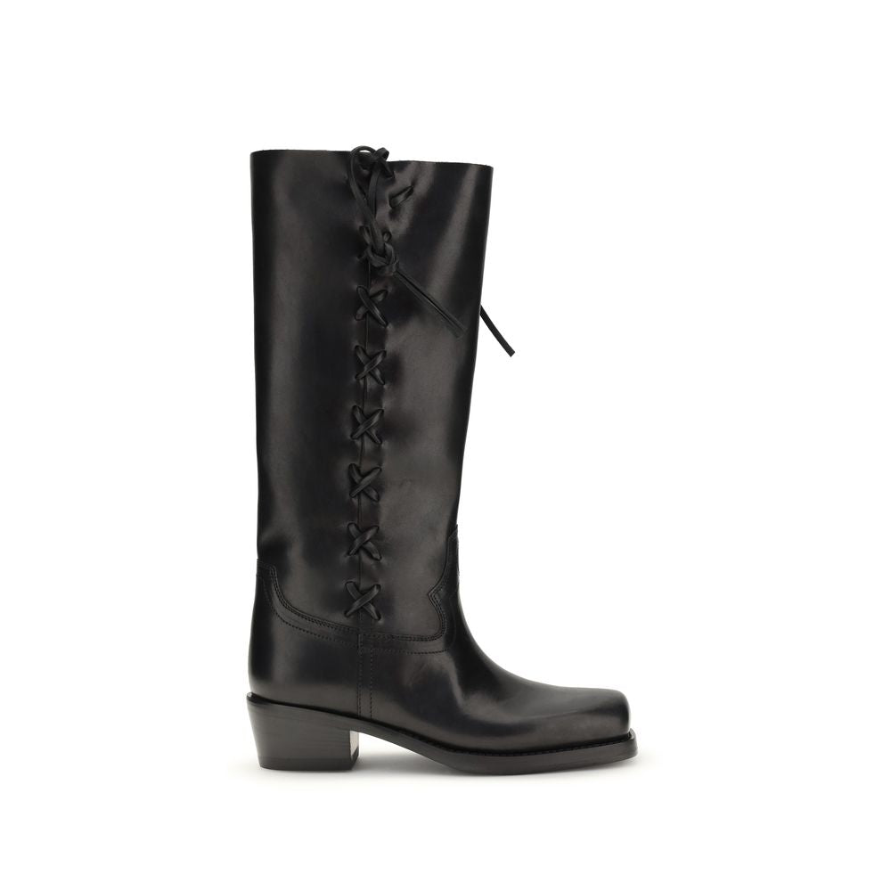 Lace-Up Boots by Paris Texas for women in bos taurus calfskin leather black features an dynamic silhouette, showcasing the dynamic Roxanne Women's Bos Taurus Calfskin Leather Lace-Up Boots design with its distinctive and elegant square toe style.