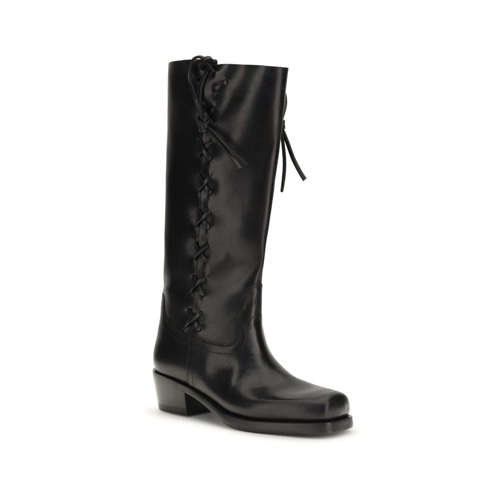 Lace-Up Boots by Paris Texas for women in bos taurus calfskin leather black features an enchanting design from the Roxanne Women's Bos Taurus Calfskin Leather Lace-Up Boots collection, highlighting a enchanting and square toe style for a refined look.