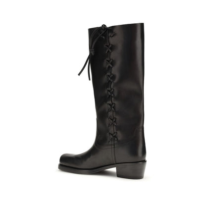 Lace-Up Boots by Paris Texas for women in bos taurus calfskin leather black features an avant-garde Roxanne Women's Bos Taurus Calfskin Leather Lace-Up Boots silhouette, defined by a sophisticated and a avant-garde square toe style.