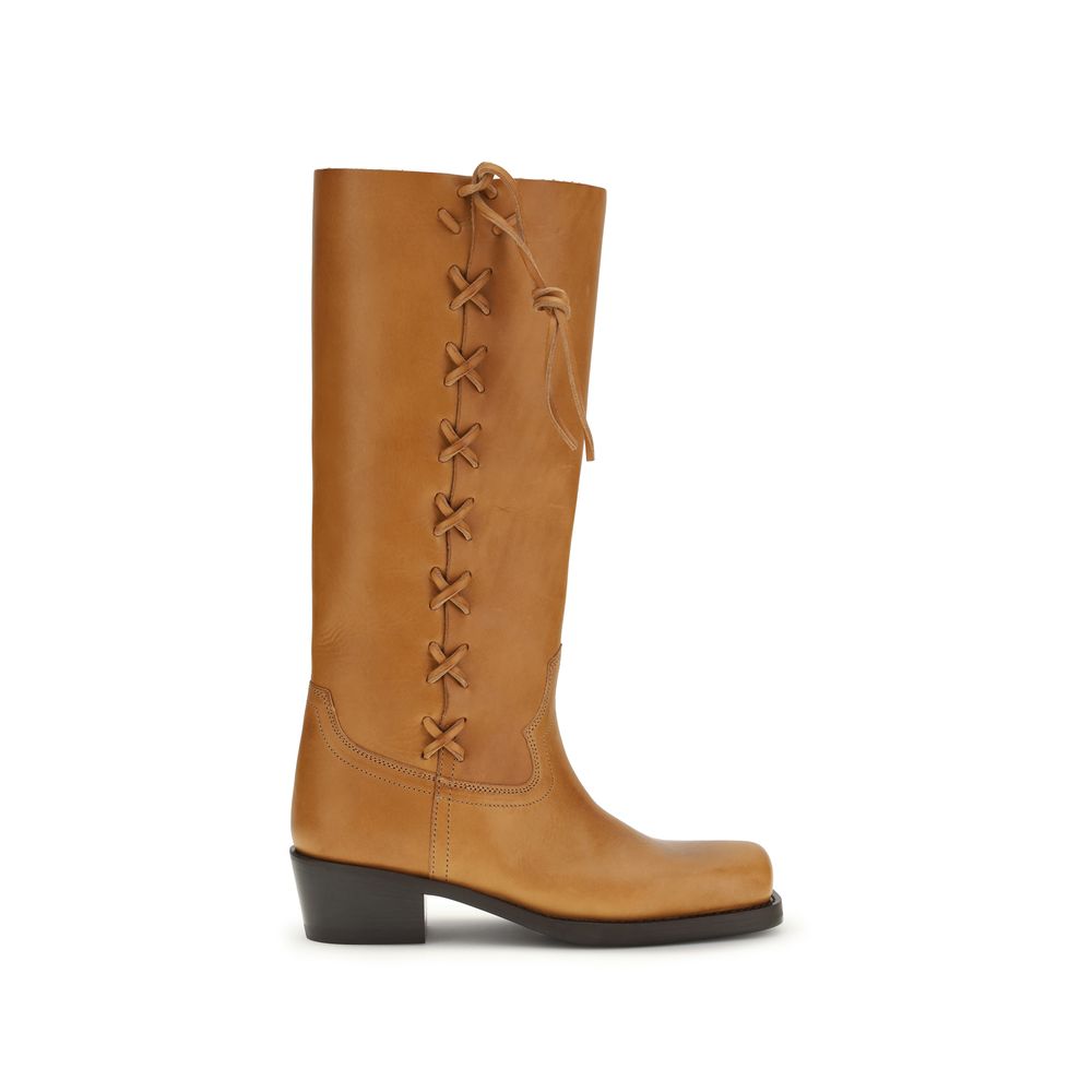 Lace-Up Boots by Paris Texas for women in bos taurus calfskin leather brown features an high-performance silhouette, showcasing the sophisticated design of the Roxanne Women's Bos Taurus Calfskin Leather Lace-Up Boots with a and a refined square toe style.