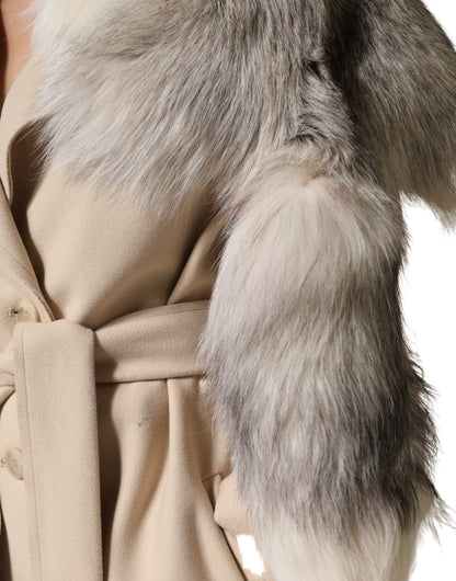 Dolce & Gabbana Fox Fur & Silk Rectangular Wrap Scarf - White