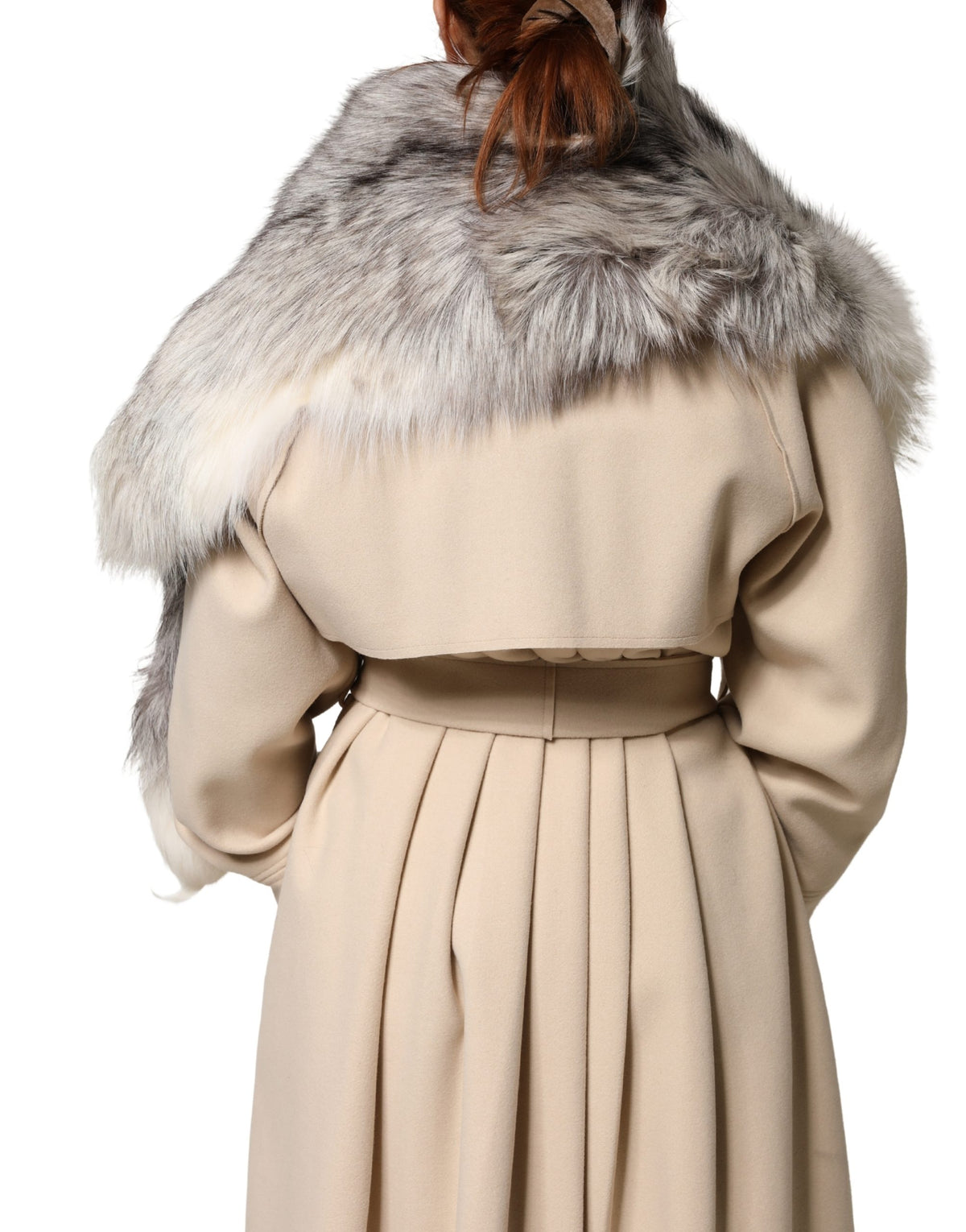 Dolce & Gabbana Fox Fur & Silk Rectangular Wrap Scarf - White