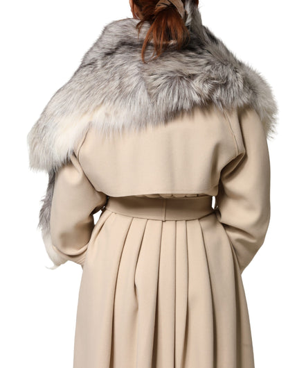 Dolce & Gabbana Fox Fur & Silk Rectangular Wrap Scarf - White