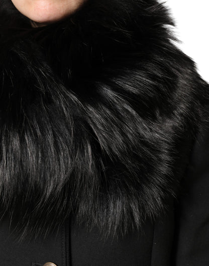 Dolce & Gabbana Black Fur Shoulder Collar Wrap Shawl Scarf