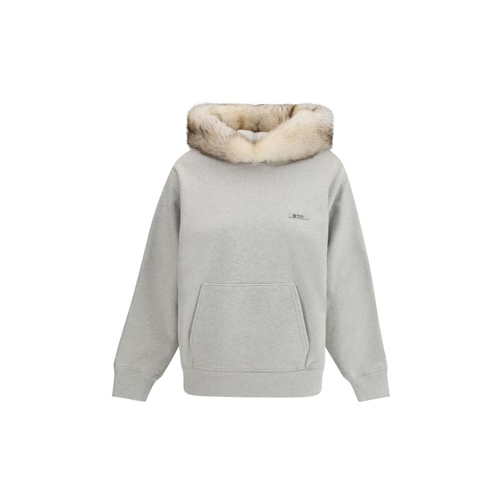 Sweatshirt Hoodie by Prada for women in cotton gray & signature features a authentic silhouette, showcasing a sophisticated hooded neckline and authentic detail for a refined finish.