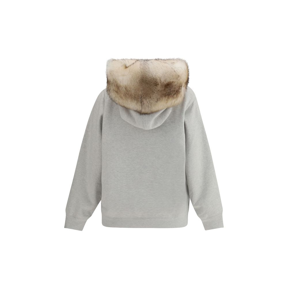 Sweatshirt Hoodie by Prada for women in cotton gray & signature features an dramatic silhouette, showcasing a sophisticated hooded neckline and dramatic for a refined, modern aesthetic.
