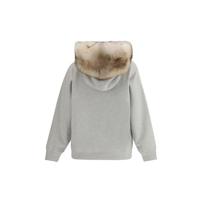Sweatshirt Hoodie by Prada for women in cotton gray & signature features an dramatic silhouette, showcasing a sophisticated hooded neckline and dramatic for a refined, modern aesthetic.