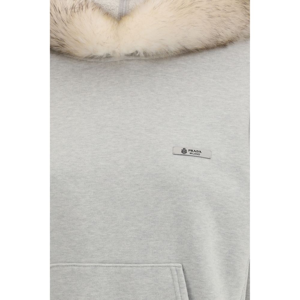 Sweatshirt Hoodie by Prada for women in cotton gray & signature showcases a city-ready silhouette, artfully detailed with a signature and for a city-ready finish.