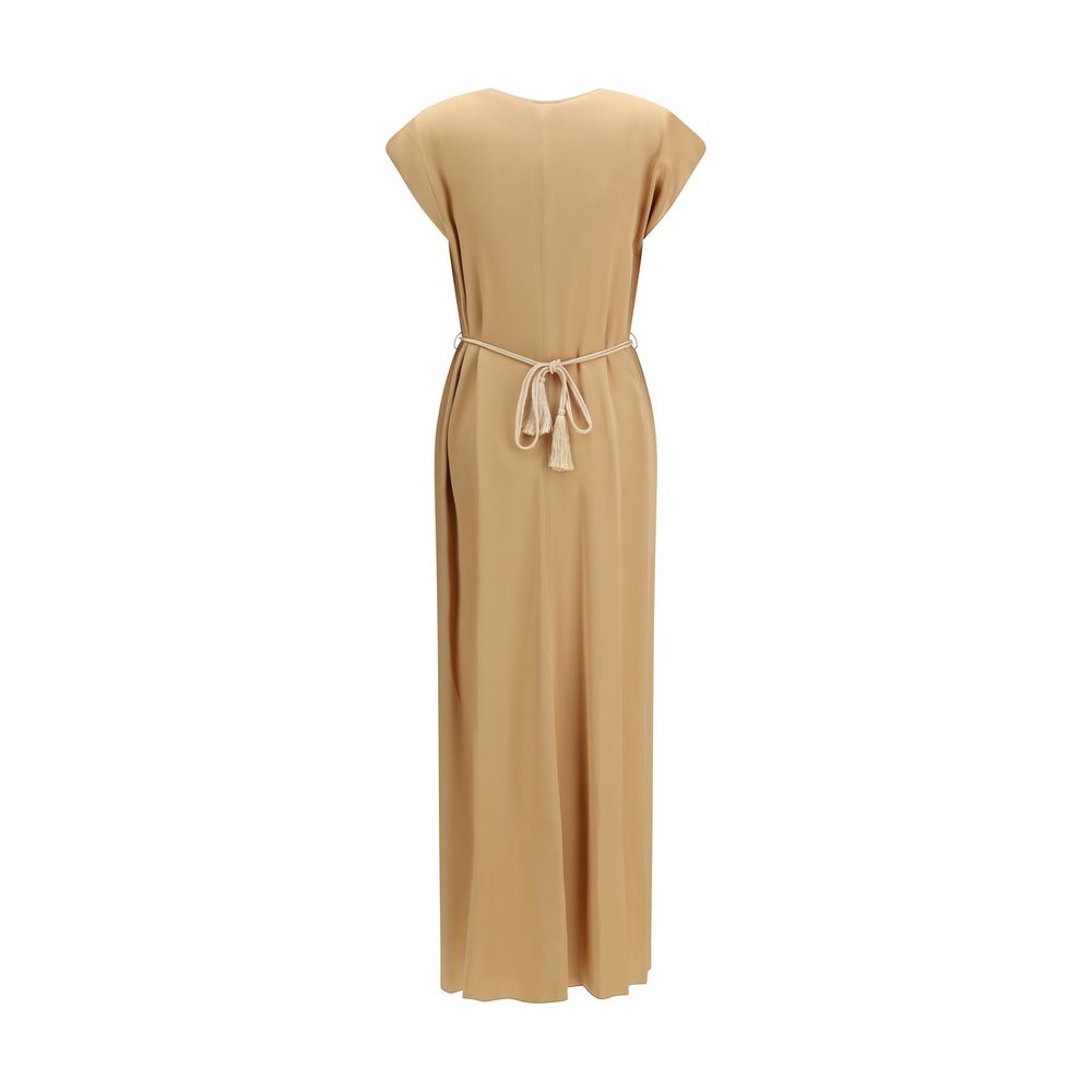 Dress by Forte_Forte for women in viscose orange features an eye catching silhouette with a sophisticated v-neck neckline, elegant , and a refined short long for a eye catching aesthetic.