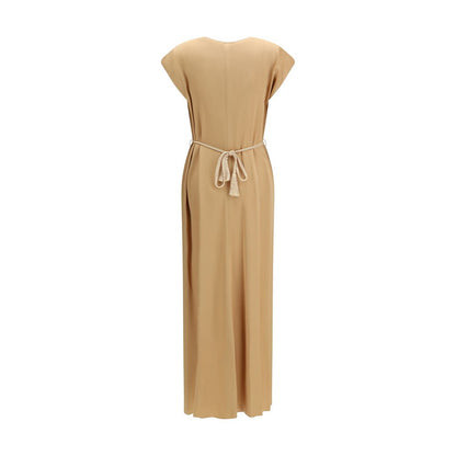 Dress by Forte_Forte for women in viscose orange features an eye catching silhouette with a sophisticated v-neck neckline, elegant , and a refined short long for a eye catching aesthetic.