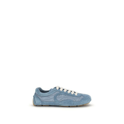 Prada Women's Athletic Nylon Suede Leather Sneakers - Blue