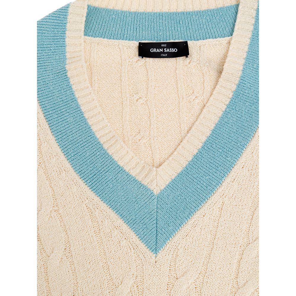 Sweatshirt by Gran Sasso for men in cotton light-blue & white presents a smart casual silhouette, featuring a smart casual v-neck neckline and for a sophisticated look.