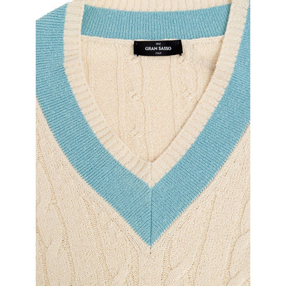 Sweatshirt by Gran Sasso for men in cotton light-blue & white presents a smart casual silhouette, featuring a smart casual v-neck neckline and for a sophisticated look.