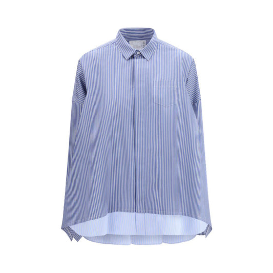 Shirt by Sacai for women in cotton & polyester blue, patterned & striped features an architectural silhouette with a refined and elegant for a architectural look.