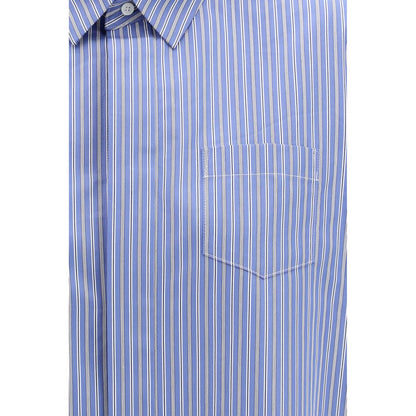 Shirt by Sacai for women in cotton & polyester blue, patterned & striped showcases a sleek silhouette, elegantly detailed with a sleek and for a sleek finish.