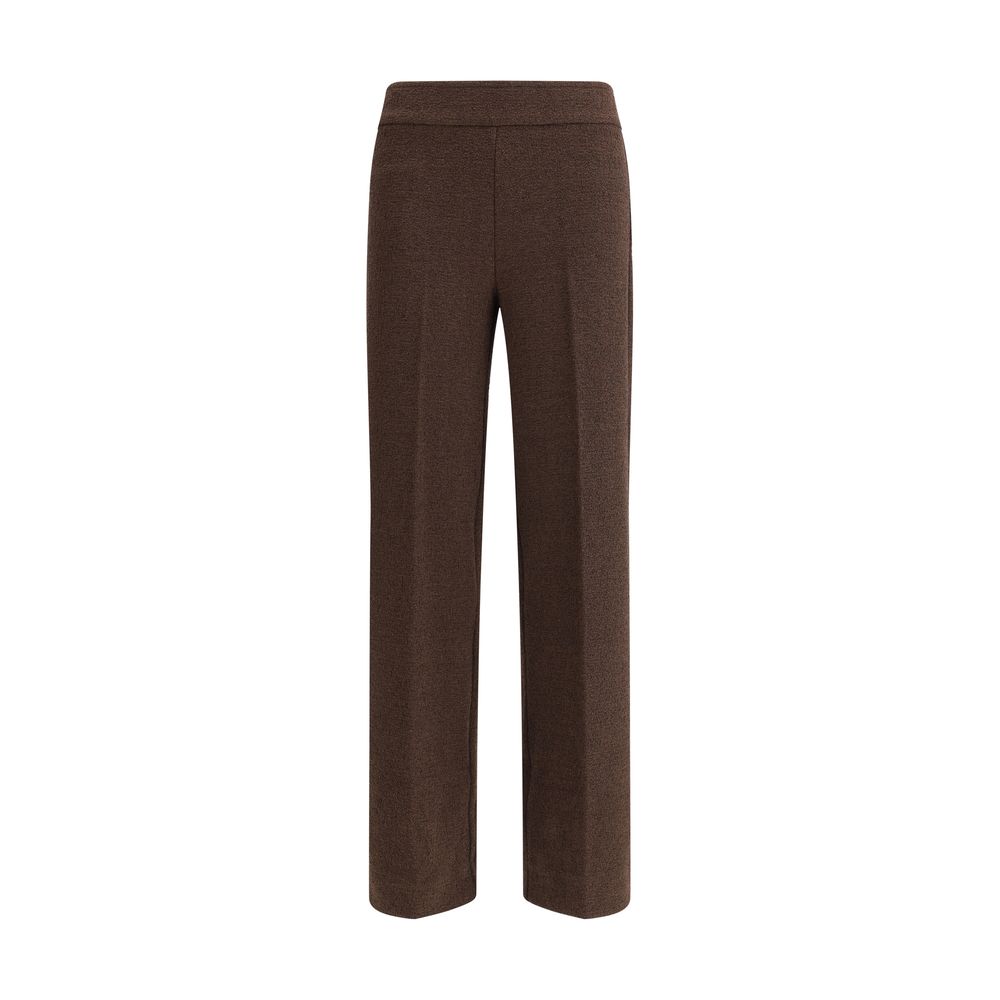 Casual Pants by Avenue Montaigne for women in stretch polyester cotton brown features an refined tailoring silhouette, showcasing a premium regular-fit with a and long cut for a refined tailoring look.