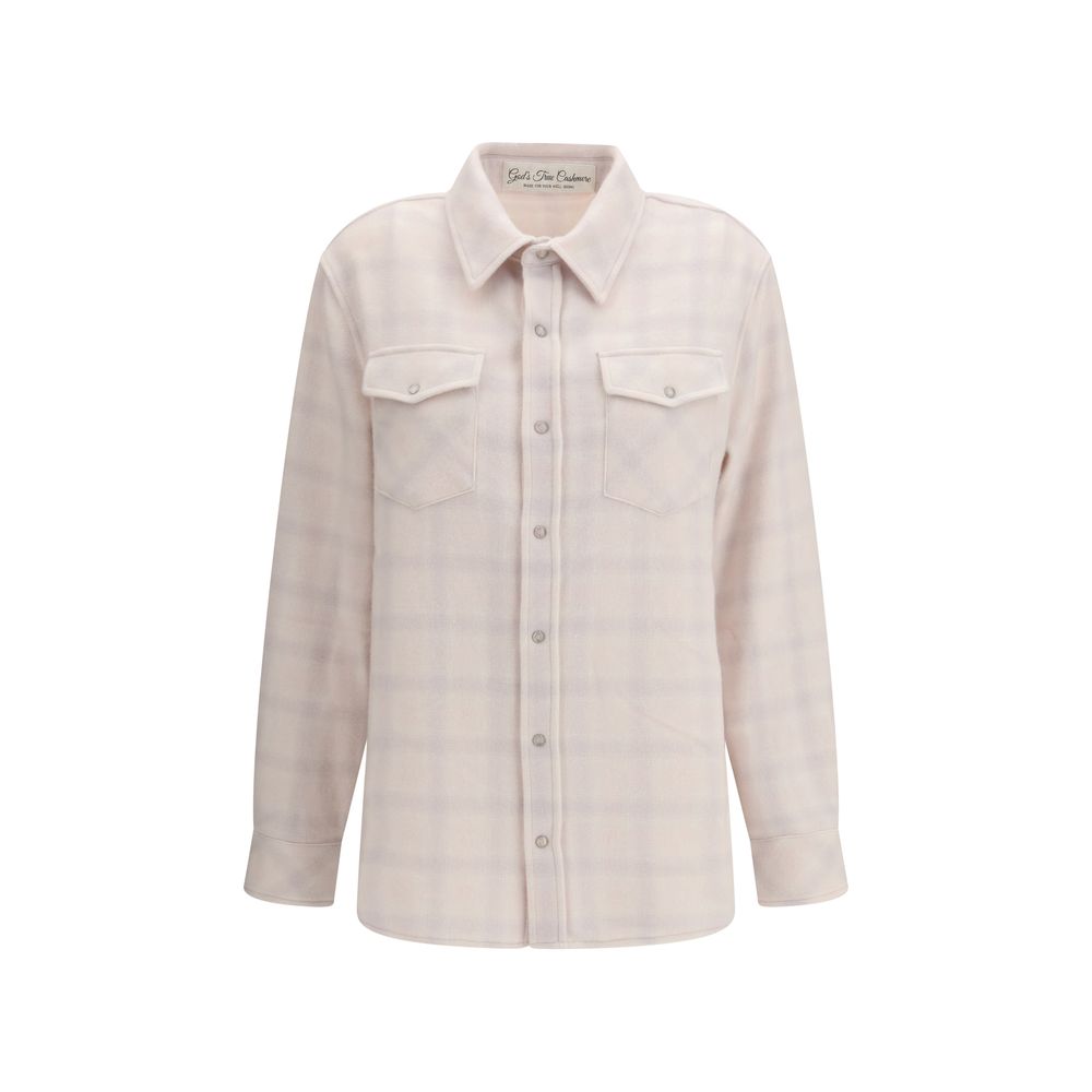 Shirt by God's True Cashmere for women in cashmere & capra leather rose, white & patterned showcases a sharp silhouette, elegantly detailed with a sharp and sharp .